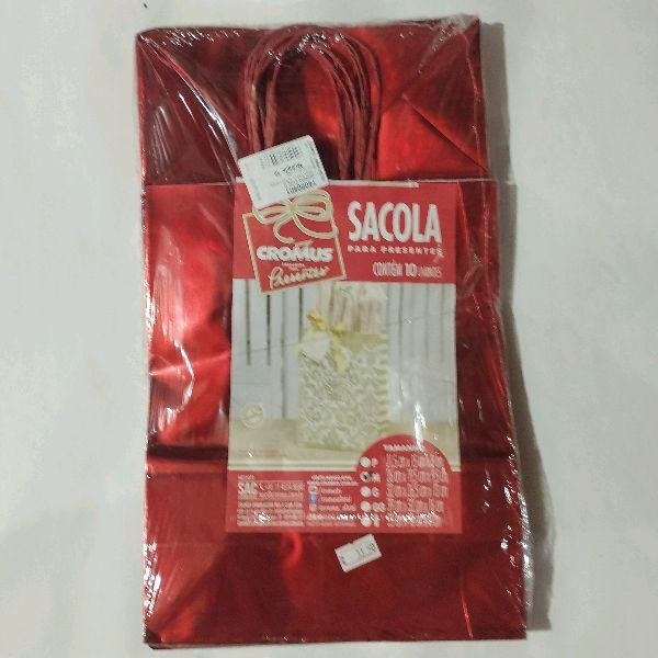 Sacola vermelho brilho M 26x19,5x9,5