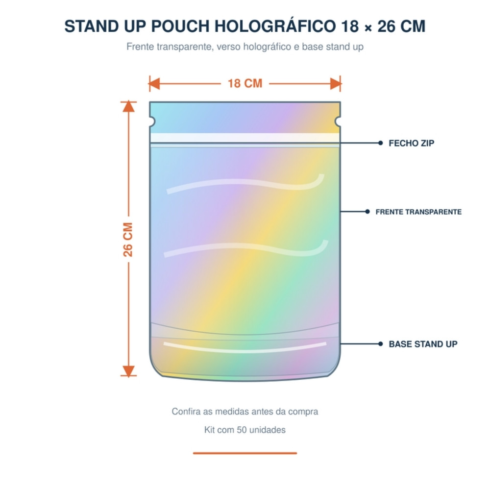 Saco stand up pouch holo 18x26 medidas